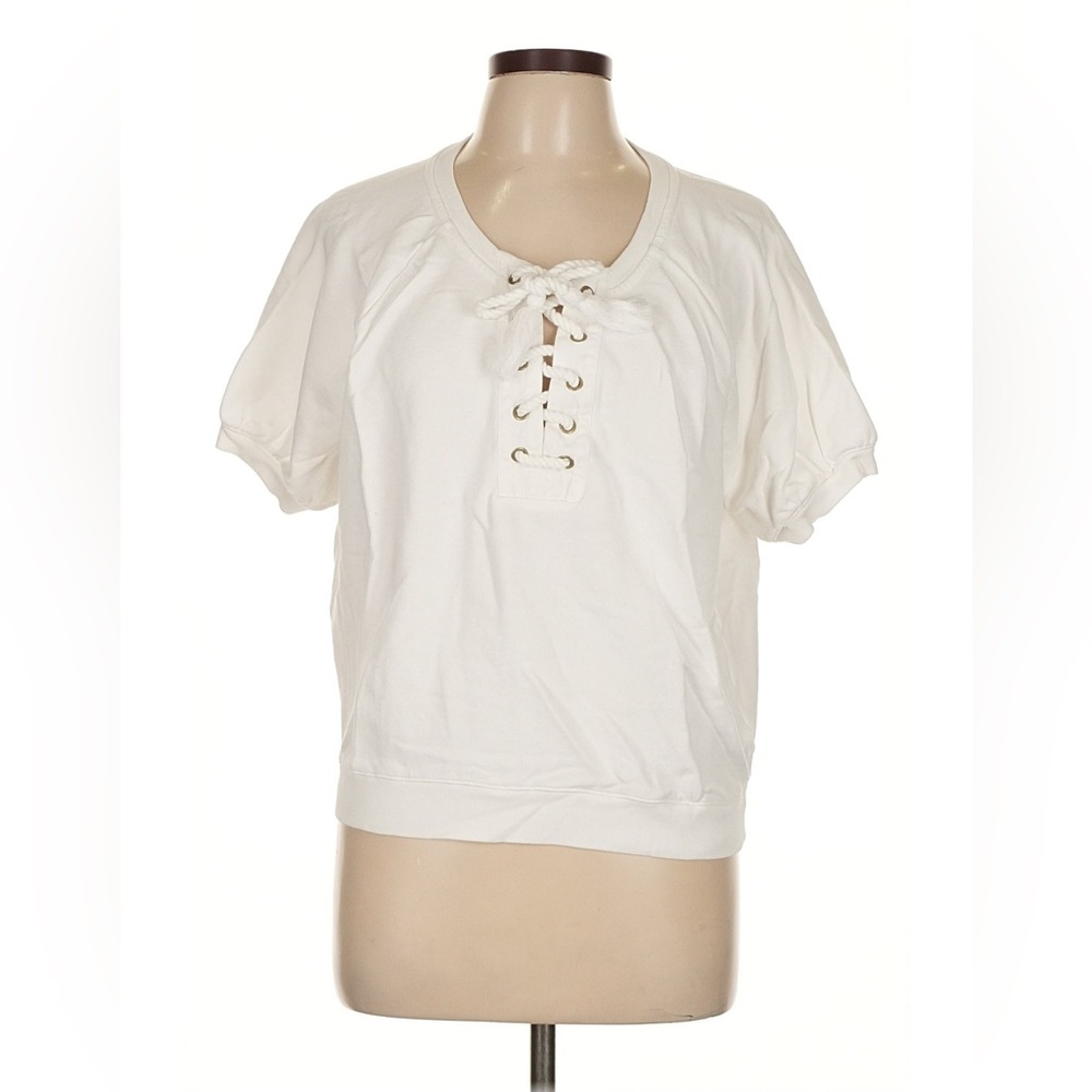 J. Crew White Lace-Up Short Sleeve Tee